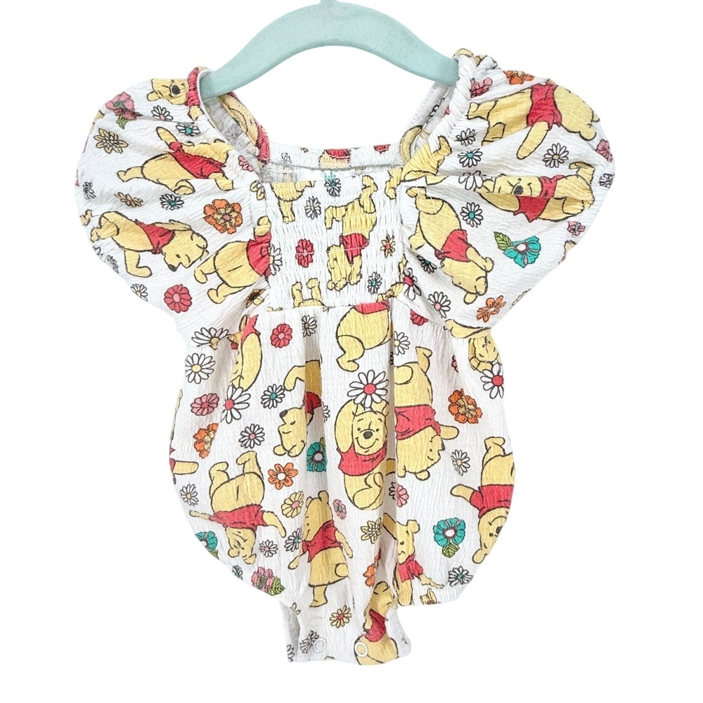 Disney Baby All Over Print Winnie the Pooh Gauzy Smocked Romper Size 0-3M